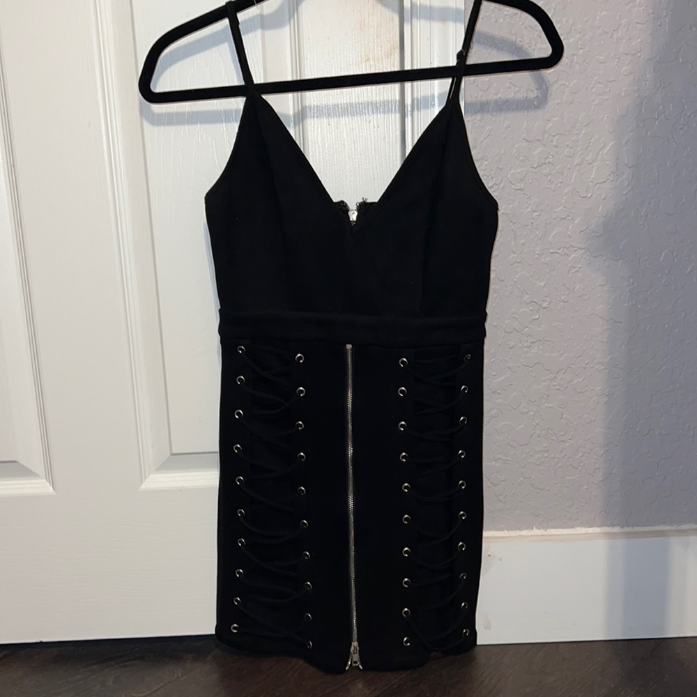LF Seek The Label Black Suede Zipper Dress Size XS